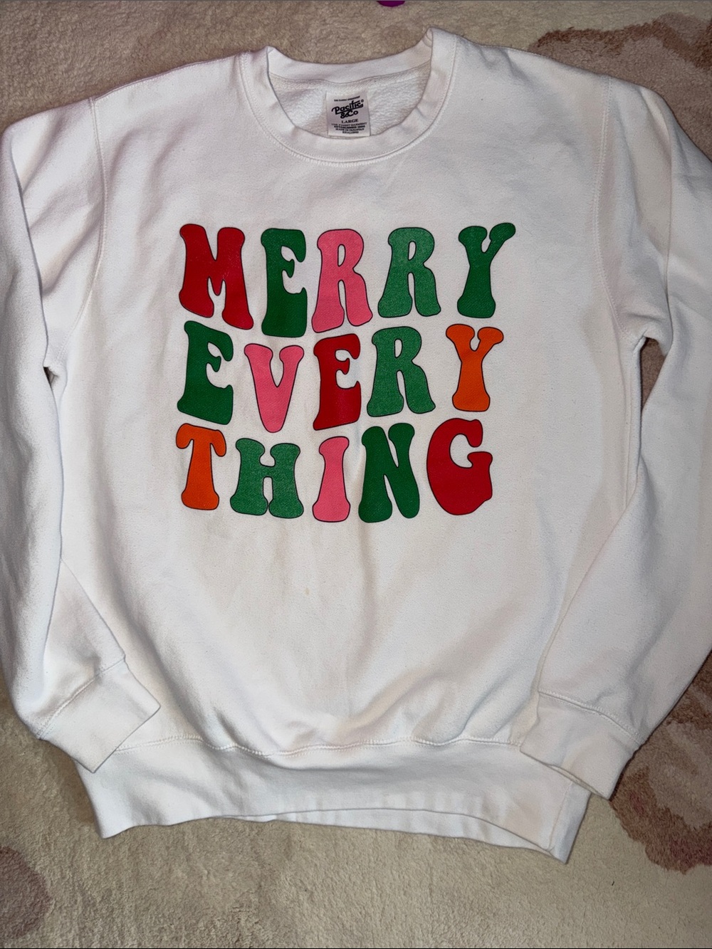 Pacific & Co White 'Merry Everything' Graphic Crew Christmas Sweatshirt